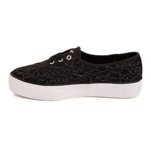 Keds Point Platform Canvas Lace Up Black Gold Lace Size 8